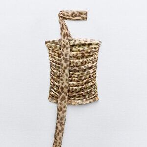 Zara Animal Print Tulle Bandeau Top Size M